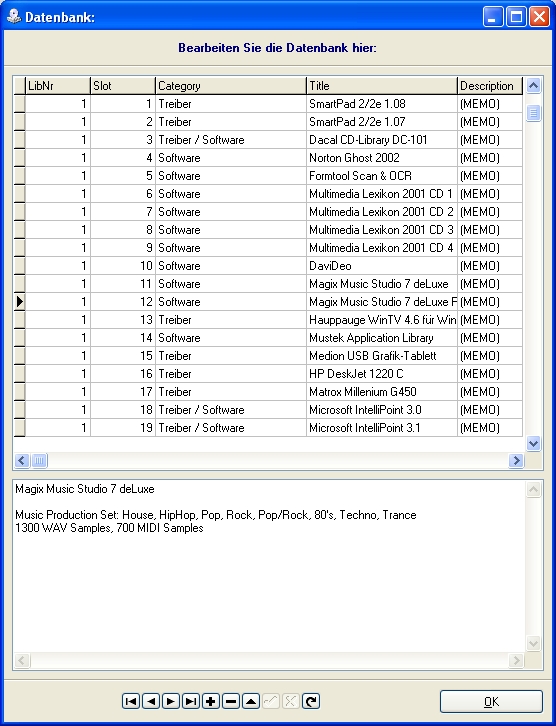 CD Library Manager database window
