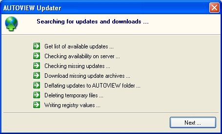 the updater installation window