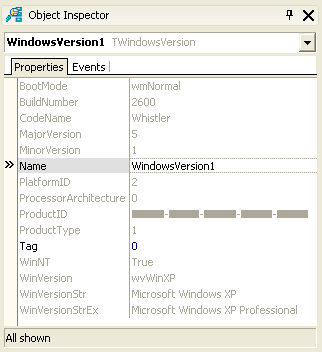 TWindowsVersion in the Object Inspector